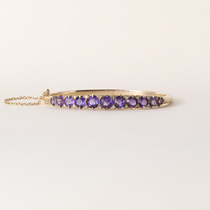 Vintage 10K Gold 6 Carats Amethyst and Rose Cut Diamond Bangle