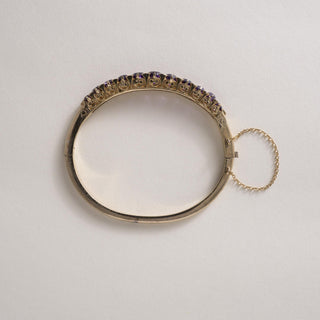 Vintage 14K Gold 6 Carats Amethyst and Rose Cut Diamond Bangle