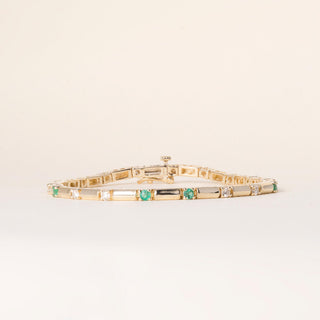 Vintage 14K Gold 1.2 Carats Emerald and Diamond Line Bracelet