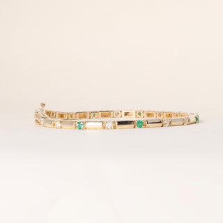 Vintage 14K Gold 1.2 Carats Emerald and Diamond Line Bracelet