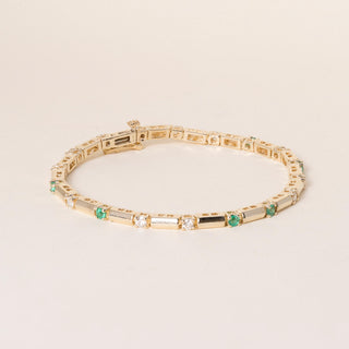 Vintage 14K Gold 1.2 Carats Emerald and Diamond Line Bracelet
