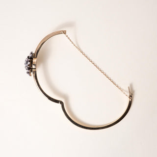 Victorian 1.20 Carats Old Mine Cut Diamond Floral Bangle 14K Gold and Silver