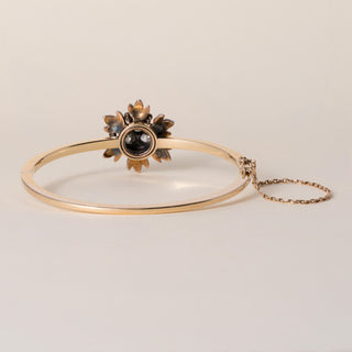 Victorian 1.20 Carats Old Mine Cut Diamond Floral Bangle 14K Gold and Silver