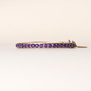 Vintage 3 Carats Purple Amethyst 14k Gold Bangle Bracelet