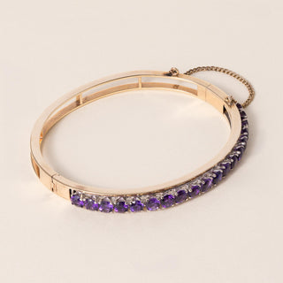 Vintage 3 Carats Purple Amethyst 14k Gold Bangle Bracelet