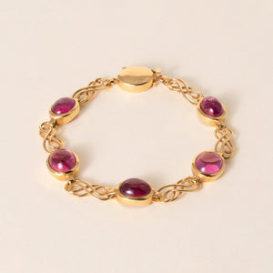 Vintage Italian 18K Gold 15 Carats Pink Tourmaline Cabochon Bezel Bracelet