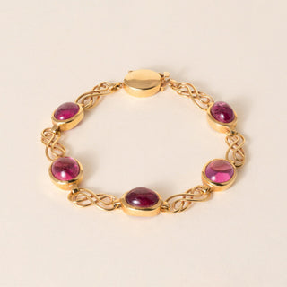 Vintage Italian 18K Gold 15 Carats Pink Tourmaline Cabochon Bezel Bracelet