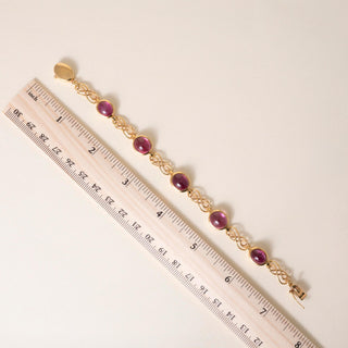 Vintage Italian 18K Gold 15 Carats Pink Tourmaline Cabochon Bezel Bracelet
