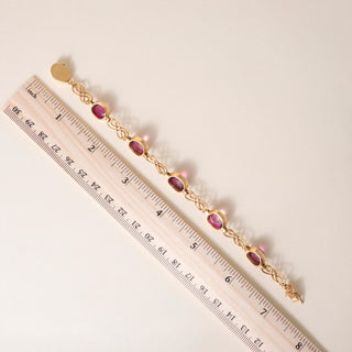 Vintage Italian 18K Gold 15 Carats Pink Tourmaline Cabochon Bezel Bracelet