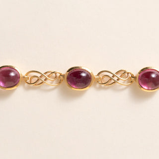 Vintage Italian 18K Gold 15 Carats Pink Tourmaline Cabochon Bezel Bracelet