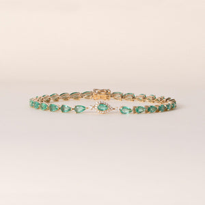 14K Gold 7 Carats Green Emerald and Diamond Tennis Bracelet