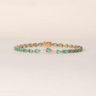 14K Gold 7 Carats Green Emerald and Diamond Tennis Bracelet
