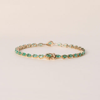 14K Gold 7 Carats Green Emerald and Diamond Tennis Bracelet