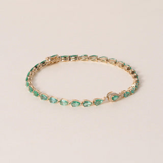 14K Gold 7 Carats Green Emerald and Diamond Tennis Bracelet