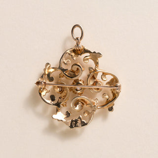Vintage 14K 0.90 Carats Diamond Gilded Clover Brooch Pendant