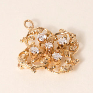 Vintage 14K 0.90 Carats Diamond Gilded Clover Brooch Pendant