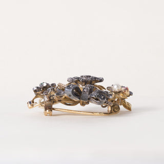 Victorian 18K and Platinum Gemstone and Antique Diamond Floral Basket Brooch