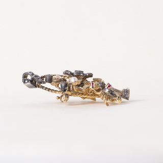 Victorian 18K and Platinum Gemstone and Antique Diamond Floral Basket Brooch