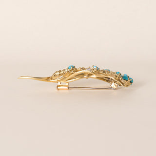 Vintage 18K Gold Italian Turquoise and Diamond Floral Bouquet Brooch