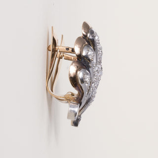 Retro Two-toned 14K/Plat 0.50 Carat Diamond Leaf Earrings