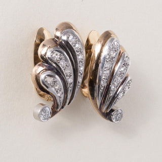 Retro Two-toned 14K/Plat 0.50 Carat Diamond Leaf Earrings