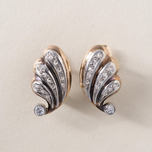 Retro Two-toned 14K/Plat 0.50 Carat Diamond Leaf Earrings