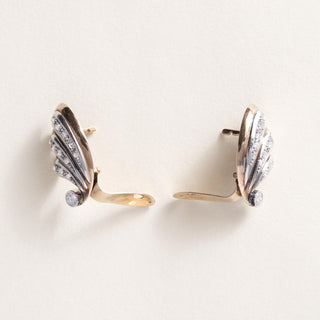 Retro Two-toned 14K/Plat 0.50 Carat Diamond Leaf Earrings
