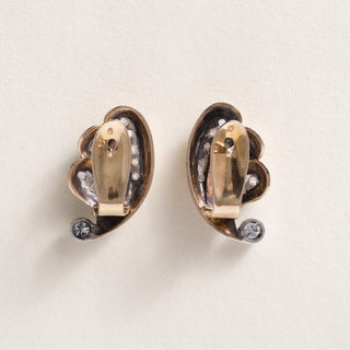 Retro Two-toned 14K/Plat 0.50 Carat Diamond Leaf Earrings