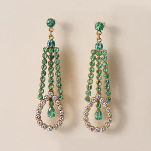 Vintage 18K Gold 3.90 carats Emerald and Diamond Chandelier Earrings