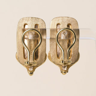 Vintage Wachler 17K Gold Egyptian Revival Cartouche and Diamond Stud Earrings