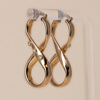 Vintage Italian Infinity Figure Eight Diamond Hoop Earrings 14K Gold
