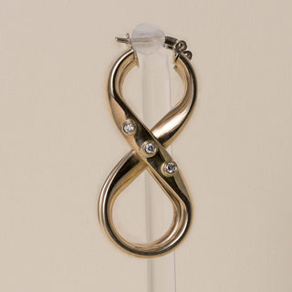 Vintage Italian Infinity Figure Eight Diamond Hoop Earrings 14K Gold