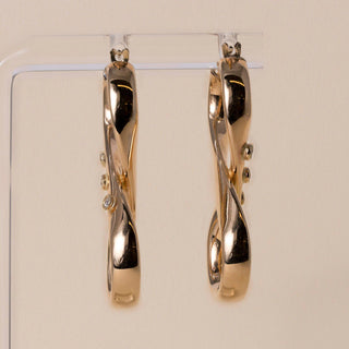 Vintage Italian Infinity Figure Eight Diamond Hoop Earrings 14K Gold