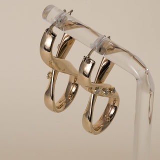 Vintage Italian Infinity Figure Eight Diamond Hoop Earrings 14K Gold