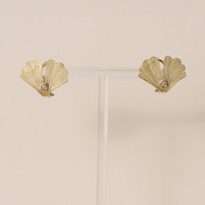 Vintage Paolo Spalla 18K Gold Gingko Leaf Diamond Stud Earrings