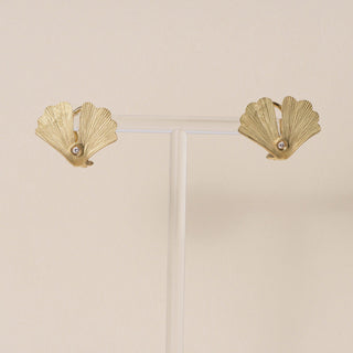 Vintage Paolo Spalla 18K Gold Gingko Leaf Diamond Stud Earrings