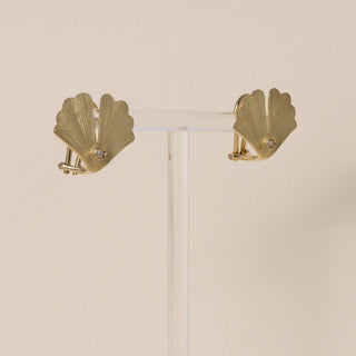 Vintage Paolo Spalla 18K Gold Gingko Leaf Diamond Stud Earrings
