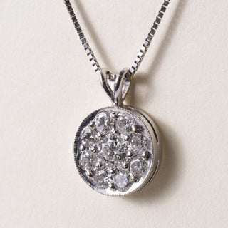 18K White Gold 1.25 Carat  Diamond Cluster Circle Pendant Necklace