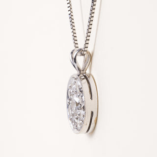18K White Gold 1.25 Carat  Diamond Cluster Circle Pendant Necklace