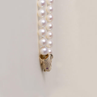 Vintage 14K Gold Cream Pearl Strand with Ruby Serpent Clasp