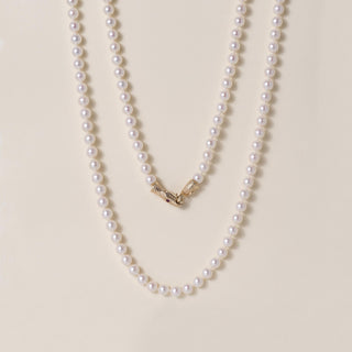 Vintage 14K Gold Cream Pearl Strand with Ruby Serpent Clasp