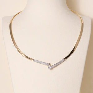 Vintage 14K Gold 0.77 Carat Pear Shape GIA Diamond Omega Pave Chain Necklace