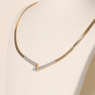Vintage 14K Gold 0.77 Carat Pear Shape GIA Diamond Omega Pave Chain Necklace