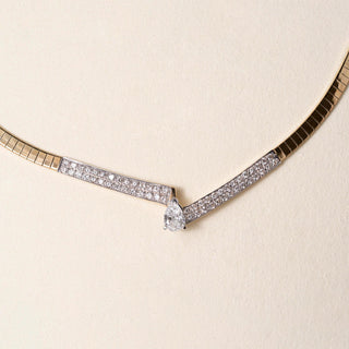 Vintage 14K Gold 0.77 Carat Pear Shape GIA Diamond Omega Pave Chain Necklace
