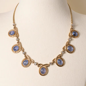 Vintage Italy 18K Gold 20 Carats Blue Star Sapphire and Diamond Rivere Necklace