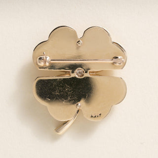 Vintage 14K Gold Lucky Clover Diamond Fluted Brooch
