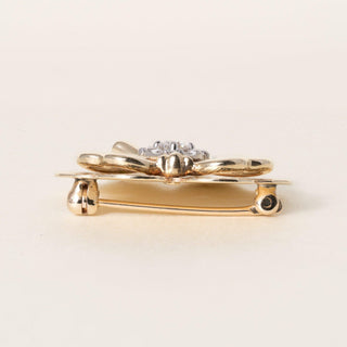 Vintage 14K Gold Lucky Clover Diamond Fluted Brooch