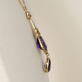 Antique 14K Gold 10 Carats Amethyst and Diamond Tear Drop Necklace