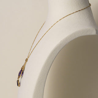 Antique 14K Gold 10 Carats Amethyst and Diamond Tear Drop Necklace