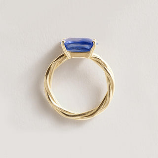 18K Gold 4.57 Carat Blue Sapphire GIA Emerald Cut Twisted Band Solitaire